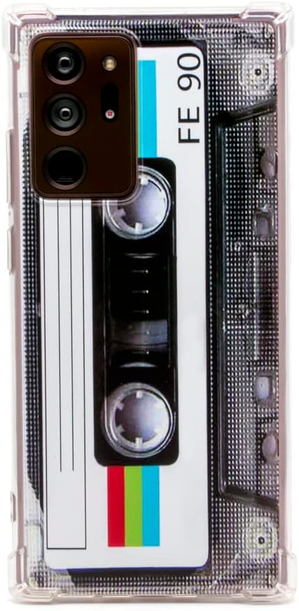 Galaxy Note 20 Ultra Case with Reinforced Corners, TPU Soft Bumper Retro Cassette Tape Case + Camera Lens Protector