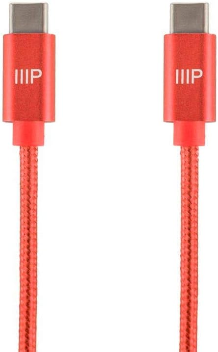 Monoprice 3 Feet USB 2.0 Type-C to Type-C Charge and Sync Cable, Red, Up to 3 Amps/60 Watts, Palette Series
