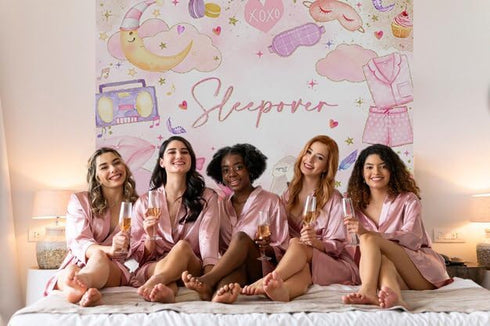 Mocsicka Sleepover Party Backdrop Slumber Party Supplies for Girls Pink Pajamas Girls Night Decorations Sleepover Spa