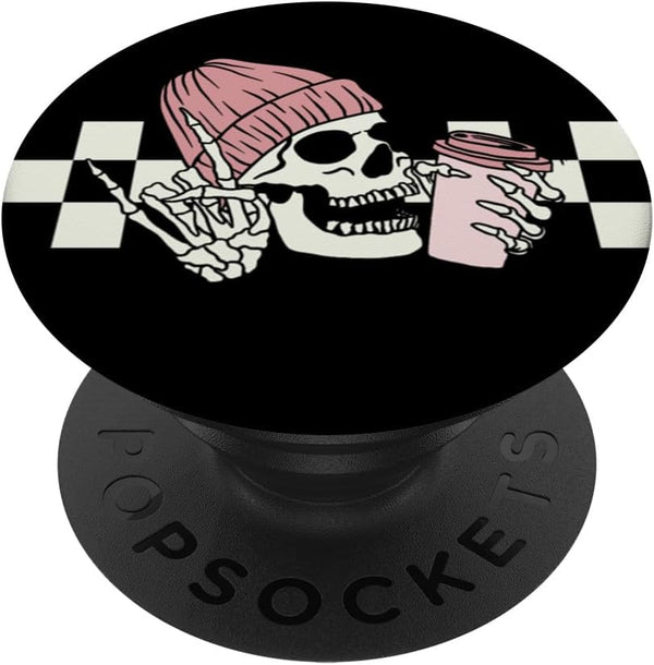 Skeleton Peace Sign Coffee Checkerboard - PopSockets Adhesive PopGrip