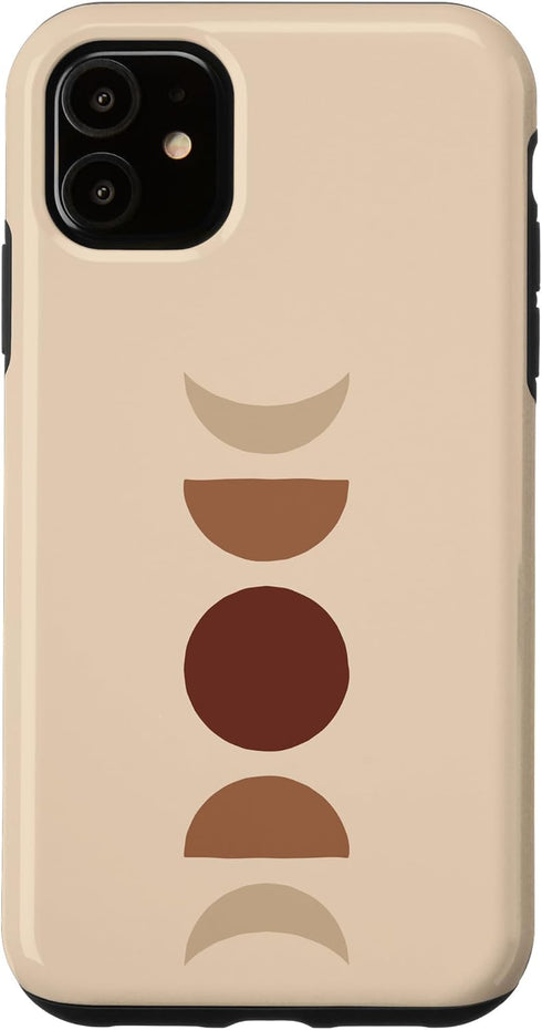 iPhone 11 Case with Phases of Moon, Boho Beige Rust Red Burnt Orange Design
