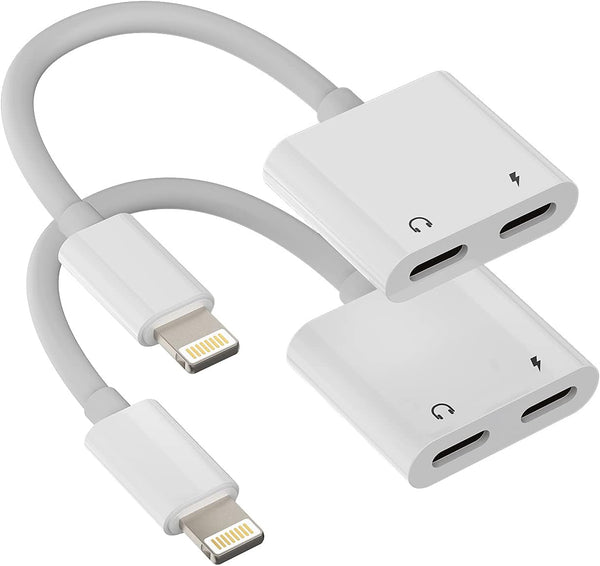 2 Pack iPhone Headphone Adapter Compatible with Lightning Port to Audio Jack and Charger Earphone Charging Splitter
