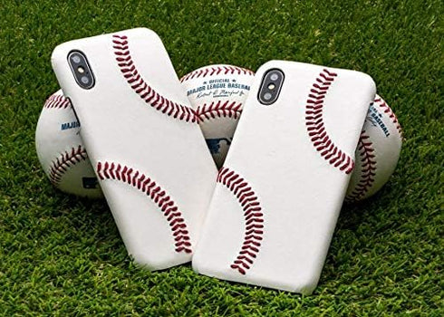 mcmadley iPhone 12 Mini Baseball Phone Case - Professional Baseball Leather, Raised Red Hand Stitching, Thin Protective
