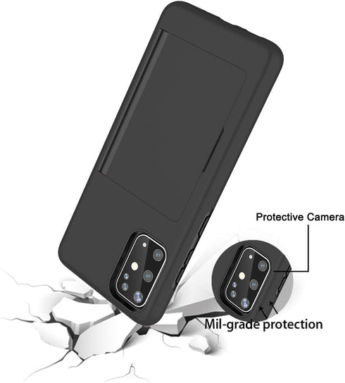 Samsung Galaxy A51 5G Phone Case with Tempered Glass Screen Protector, Credit Card Holder, Rugged Black Cover