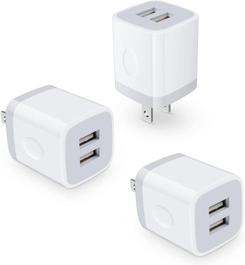 USB Wall Charger, Sicodo 3Pack Dual Port Charging Block, Plug in Cell Phone Charger Box for iPhone 15 14 13 12 SE 11 X