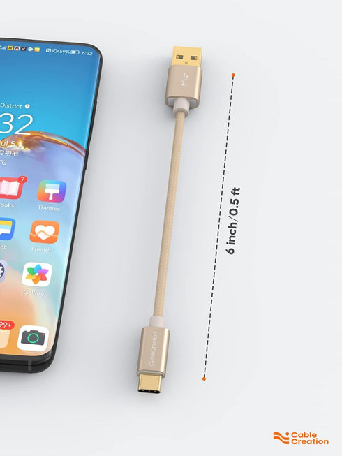 CableCreation USB A to USB C Cable 6 inch, Durable Fast Charging 3A 480Mbps Data Short USB to C Cable for Power Bank