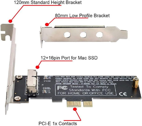 Cablecc PCI Express PCI-E 1X to 12+16Pin Convert Card for 2013-2017 Mac Pro Air SSD, Compatible with A1493 A1502 A1465
