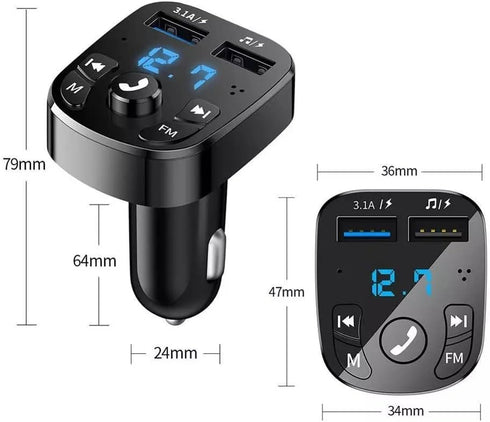 FM Bluetooth Transmitter for Car - Wireless Bluetooth Audio Adapter, Handsfree Calling, Dual USB Ports Quick Charger