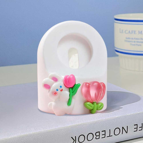 zougon Cute White Rabbit Tulip Charger Stand for Apple Watch Series, Silicone Desk Stand Holder for iWatch, Cute iWatch