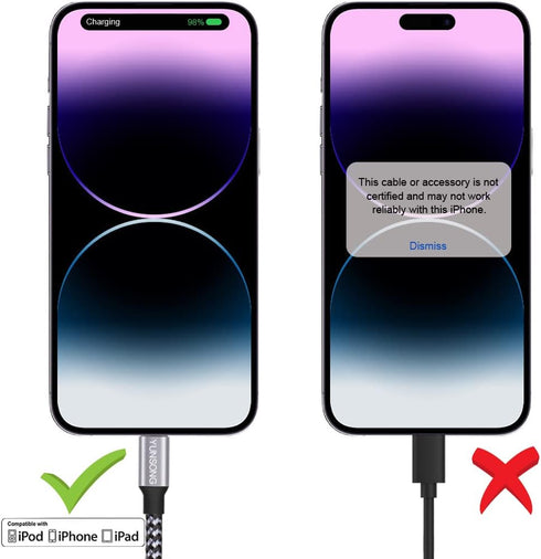 MFi Certified iPhone Charger 3-Pack: 6FT Nylon Braided Lightning Cable for Fast Charging & Data Sync, Compatible with