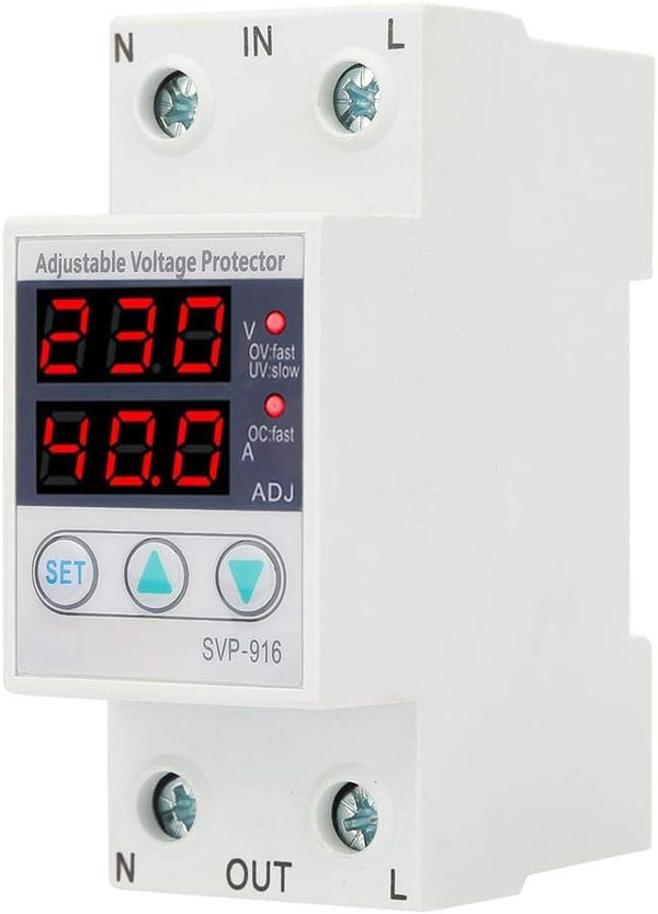 Intelligent 230V AC Current Protector 63A, Adjustable Over-Voltage Under-Voltage Single Phase Protective Device