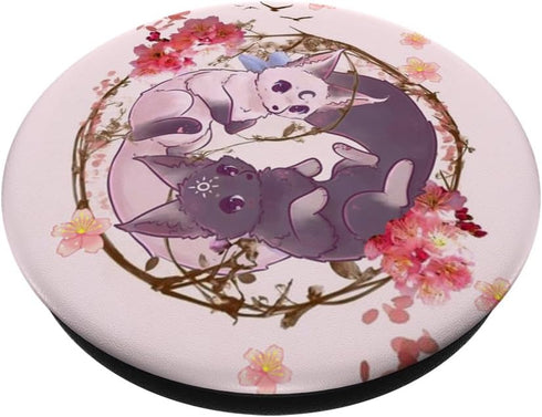 Fox Yin Yang Japanese Cherry Blossom Floral Pattern PopSockets Standard PopGrip