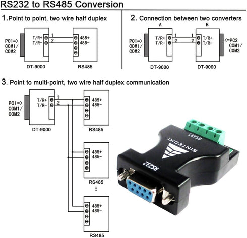 Sintech 232 to 485, RS232 Serial to RS485 Communication Data Converter Adapter