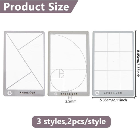 6Pcs 3 DICOSMETIC Styles Composition Viewfinder Acrylic View Finder Clear Ratio Composition Tool Golden Triangle