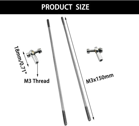Gracilaria 2PCS Set M3 M3x150mm RC Boat Pushrod Tie Rod End Ball Head Joint Servo Linkage with Pushrod Pull Rod for RC
