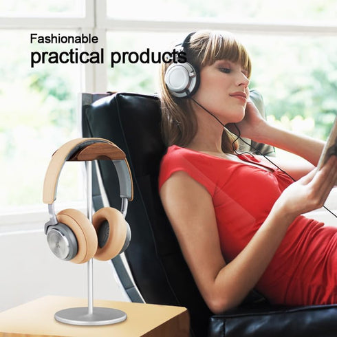 Micool Headphone Stand, Aluminium and Wood Gaming Headset Holder for All Size Headphones with Heavy Base
