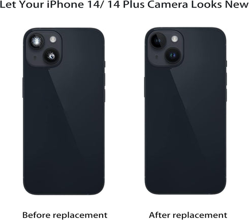 2 Pcs/Set Rear Camera Lens Replacement for iPhone 14, Glass Lens Cover with Pre-Installed Adhesive + Repair Tool Kit