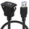 BATIGE Square USB 3.0 Panel Flush Mount Extension Cable with Buckle for Car, Truck, Boat, Motorcycle Dashboard 1ft