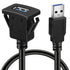 BATIGE Square USB 3.0 Panel Flush Mount Extension Cable with Buckle for Car, Truck, Boat, Motorcycle Dashboard 1ft