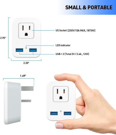 Type G UK Power Plug Adapter, Travel Adapter for US to British AC Outlets with 2 USB Charging Ports