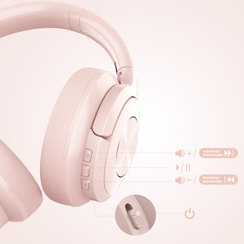 Pink Wireless Bluetooth Headphones, Over Ear, 65 Hours Playtime, Foldable Deep Bass HIFI Stereo, On Ear Headsets with