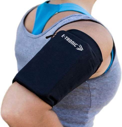 E Tronic Edge Phone Holder for Running, Black, Large, Cell Phone Arm Bands with Reflective Logo