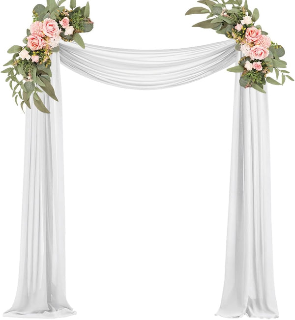 White Wedding Arch Draping Fabric, 29" x 20FT Sheer Chiffon Drapes for Bridal Shower, Engagement Ceremony, Party