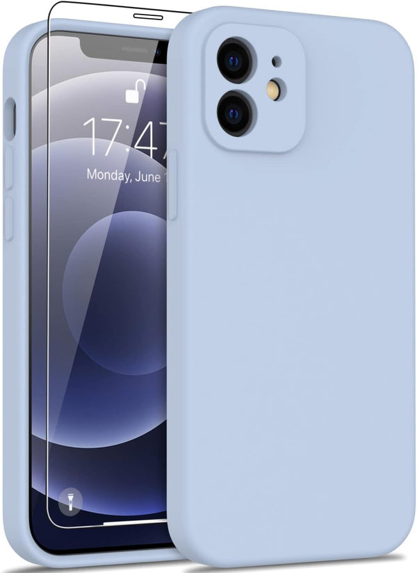 DEENAKIN iPhone 12 Case with Screen Protector, Soft Flexible Silicone Gel Rubber Bumper Cover, Slim Fit for Women,