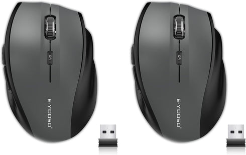 E-YOOSO 2PCS Wireless Mouse, 2.4G Portable USB Mice, 18 Months Battery Life, 5-Level 4800 DPI for Laptop, PC, Mac
