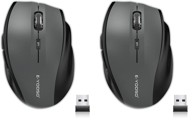 E-YOOSO 2PCS Wireless Mouse, 2.4G Portable USB Mice, 18 Months Battery Life, 5-Level 4800 DPI for Laptop, PC, Mac