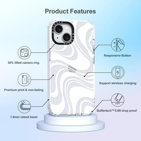 MOSNOVO iPhone 15 Case - Clear TPU Bumper, Shockproof, 6.6 ft Drop Impact, Anti Peel Off Tech, White Swirl Design, 6.1"