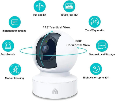 Tapo 1080p 2-Way EC70 Kasa Indoor Pan/Tilt Wired Security Camera - Works as a Baby & Pet Monitor, Motion Detection