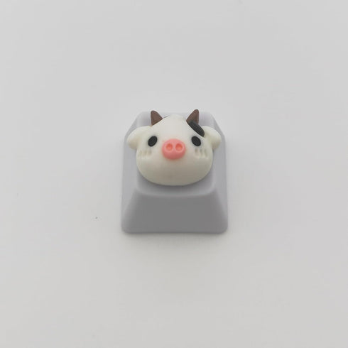 Personalized Cute White Keycap, Custom 3D ESC Key OEM R4 Profile Keycap for Mechanical Keyboard MX Switch (Cartoon Cow)