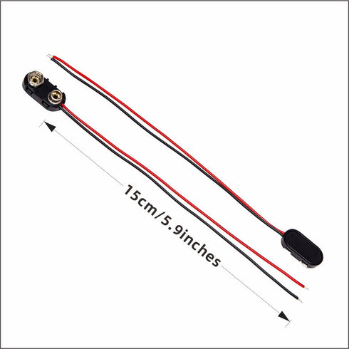9 Volt Battery Connectors, 6 Pcs I-Type 9v Battery Connector Buckle with Wires, Hard Plastic Shell, 5.9in