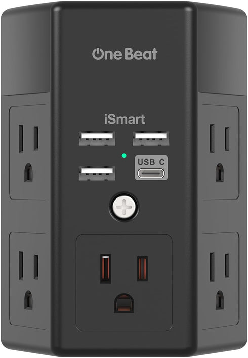 Surge Protector, 5 Outlets Extender with 4 USB Ports, 1800J Power Strip Multi Plug Outlet Expander, Black