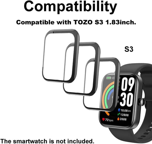 3D Screen Protector Compatible with TOZO S3 1.83” Smart Watch (Answer/Make Calls)