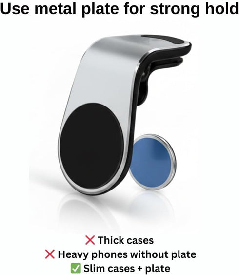 Generic Magnetic Car Phone Holder for Vent Mounts Slim Case Compatible, Includes Metal Plate Strong Magnetic Grip