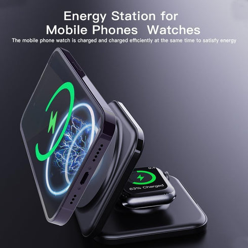 Foldable 3 in 1 Wireless Charger, Lightweight Portable Charging Station for iPhone 15 14 13 12, Compatible with