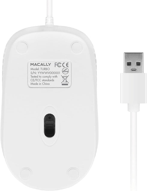 Macally USB Wired Mouse - 3 Button, Scroll Wheel, 5 Foot Long Cord, Compatible with Apple and Windows