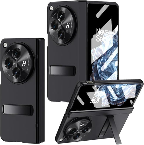 OnePlus Open Case - Slim Hard PC with Hinge Protection, Built-in Screen & Camera Protectors, Kickstand, Black.