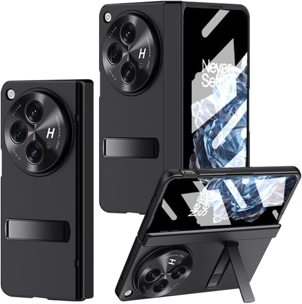 OnePlus Open Case - Slim Hard PC with Hinge Protection, Built-in Screen & Camera Protectors, Kickstand, Black.