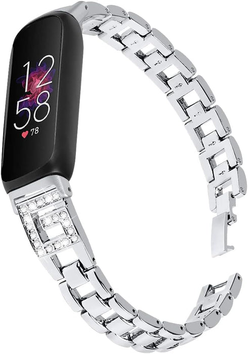 Compatible with Fitbit Inspire 3 Smartwatch Adjustable Metal Band Bling Crystal Rhinestone Bracelet Wrist Strap for Inspire 3 for Women