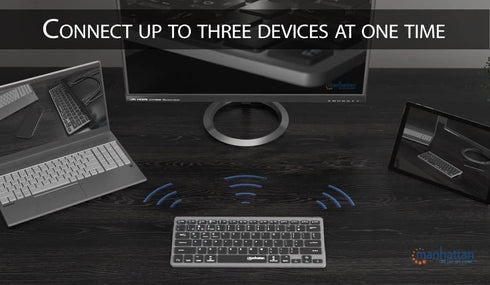 MANHATTAN Small Bluetooth Wireless Keyboard, Dual Modes of 2.4G + Bluetooth 4.2, Connects Up to 3 Devices, Slim Mini