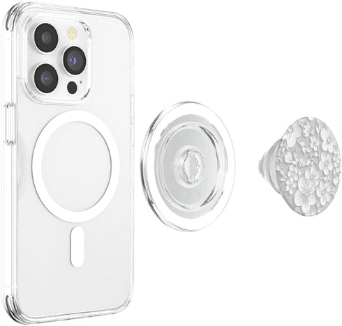 White Flower Phone Popper Cute Floral Pattern White Flower PopSockets PopGrip for MagSafe