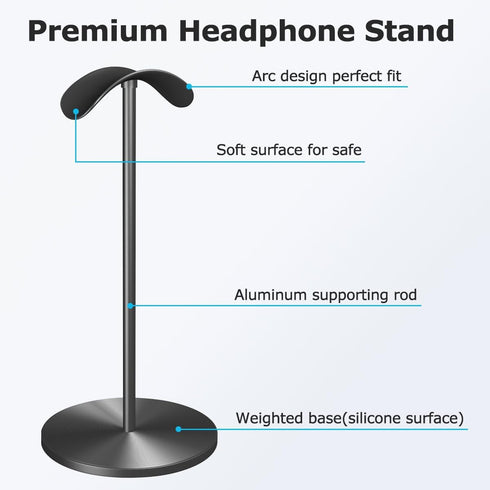 Headphone Holder Stand for Desk, Gaming Headset Stand with Solid Heavy Base, Hook for All Headphone Sizes, Gaming Desk Accessories, Easy to Install, Modern Black