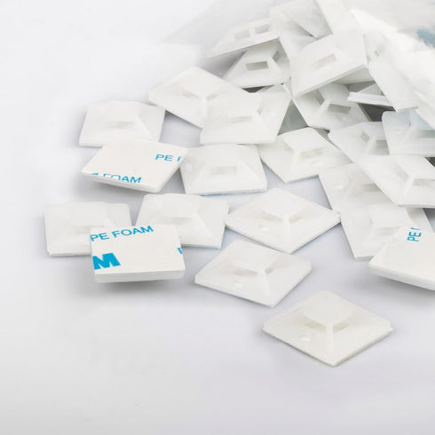 Cable Tie Mounts - Small Zip Tie Adhesive Mount, 100pcs White, 3/4in for Cable Management