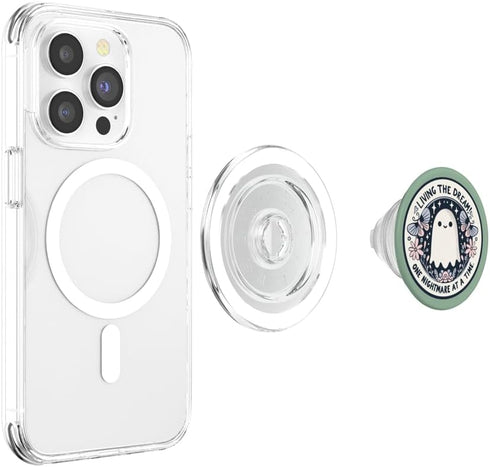 Bookish Book Lover Librarian Phone Popper Spooky Ghost Dark Humor Living the Dream Bookish Reading PopSockets PopGrip