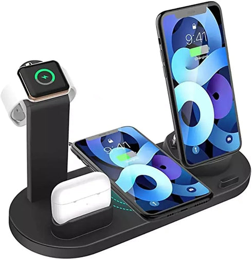 6-in-1 Wireless Charger, Portable Charging Station for Multiple Devices, 15W Fast Charging Pad for Phones, Earbuds, and