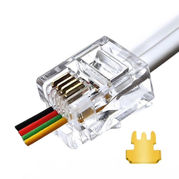 RJ11 6P4C Pass Through Connectors, 25 Pieces Pack, Male Plug for Telephone Line Cable, AV00501