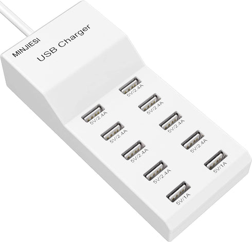 USB Charging Stations, 50W 10A, 10 Ports Multiple Charging Block/Power USB Strip for iPhone, Android, Smartphone,